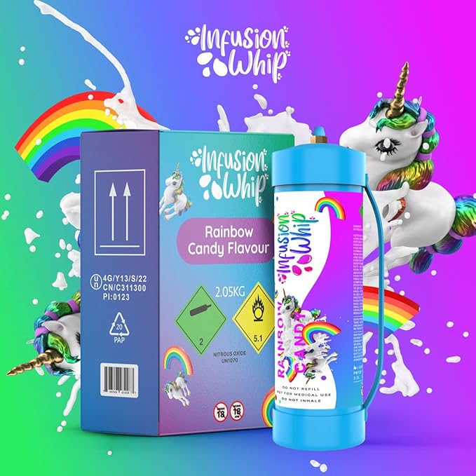 InfusionWhip Rainbow Candy Whipped Cream Chargers, 3.3L Tanks, Two cylinders