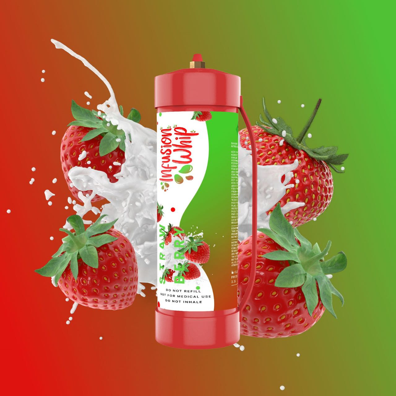 InfusionWhip Strawberry Whipped Cream Chargers, 3.3L Tanks, Two cylinders